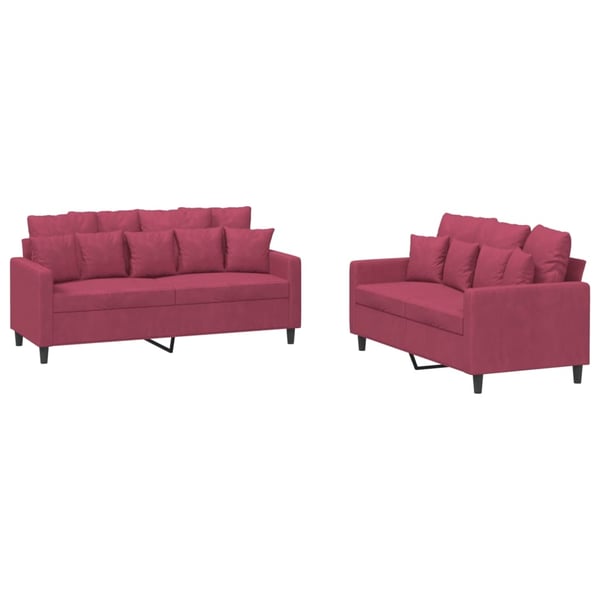 vidaXL sofasæt 2 dele med hynder velour vinrød