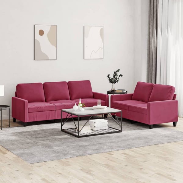vidaXL sofasæt 2 dele med hynder velour vinrød