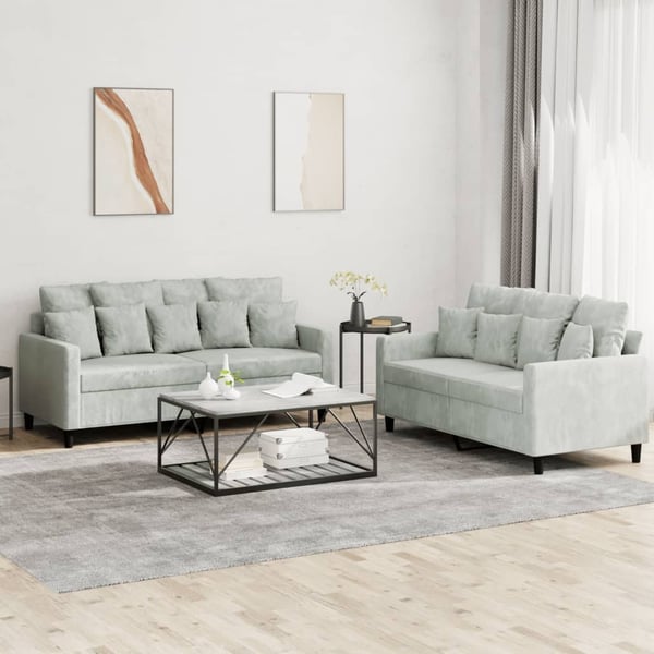 vidaXL sofasæt 2 dele med hynder velour lysegrå