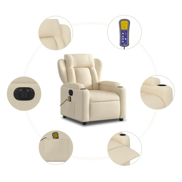 vidaXL Elektrisk massagefåtölj gräddvit tyg