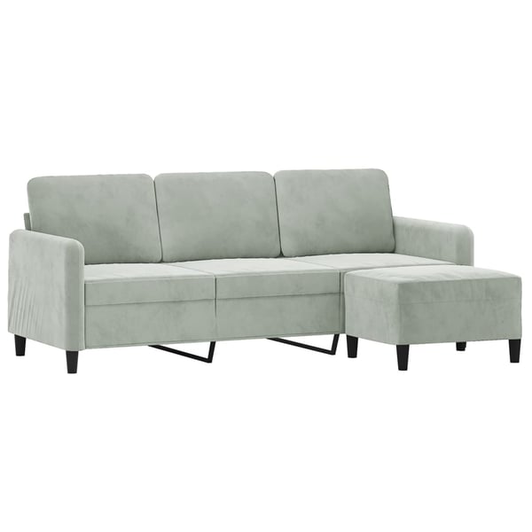 vidaXL 3-personers sofa med fodskammel 180 cm velour lysegrå