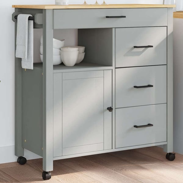 vidaXL Kjøkkenvogn MONZA 84x40x88,5 cm heltre furu