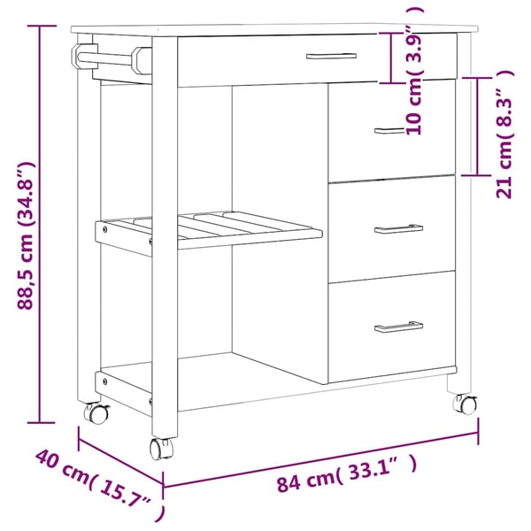 vidaXL Kjøkkenvogn MONZA 84x40x88,5 cm heltre furu