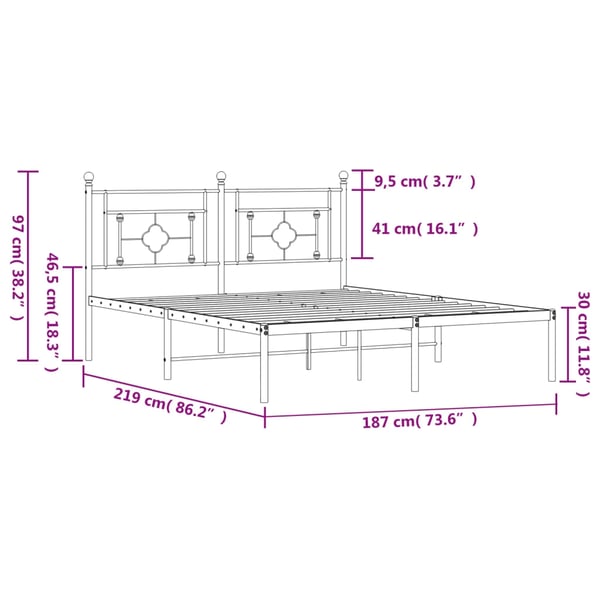 vidaXL Sengeramme i metall med hodegavl hvit 183x213 cm