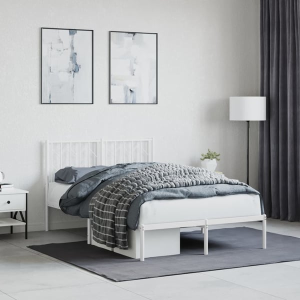 vidaXL Sengeramme i metall med hodegavl hvit 120x190 cm