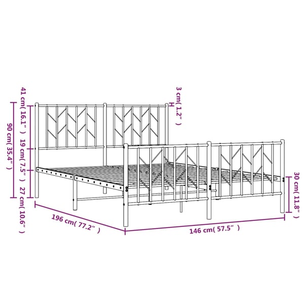 vidaXL Sengeramme i metall med hode- og fotgavl hvit 140x190 cm