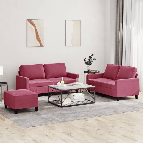 vidaXL sofasæt 2 dele med hynder velour vinrød