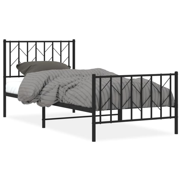 vidaXL Sengeramme i metall med hode- og fotgavl svart 90x200 cm