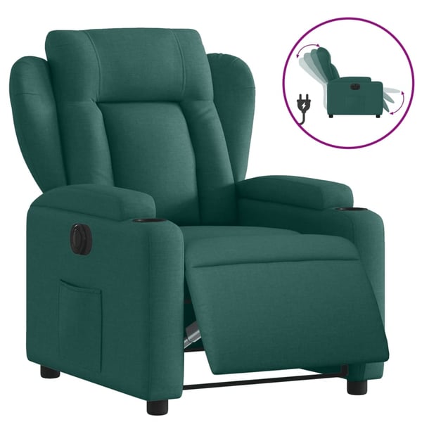vidaXL Elektrisk reclinerfåtölj mörkgrön tyg