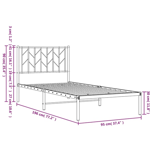 vidaXL Sengeramme i metall med hodegavl svart 90x190 cm