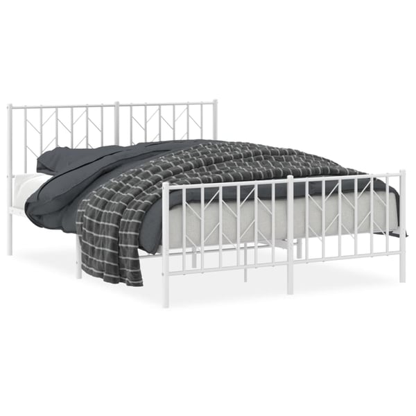 vidaXL Sengeramme i metall med hode- og fotgavl hvit 135x190 cm