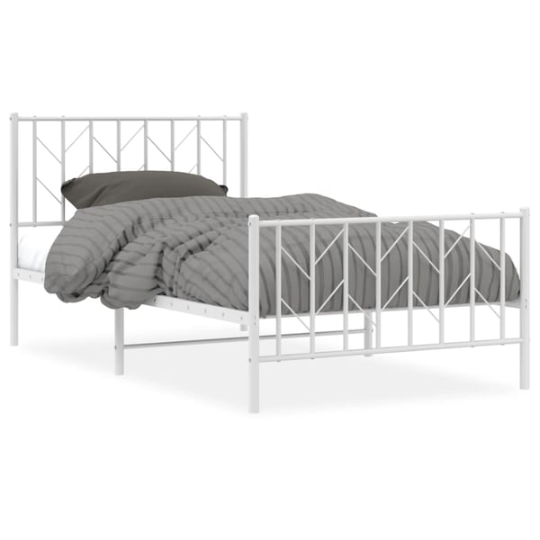 vidaXL Sengeramme i metall med hode- og fotgavl hvit 100x190 cm