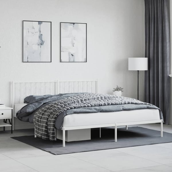 vidaXL Sengeramme i metall med hodegavl hvit 183x213 cm