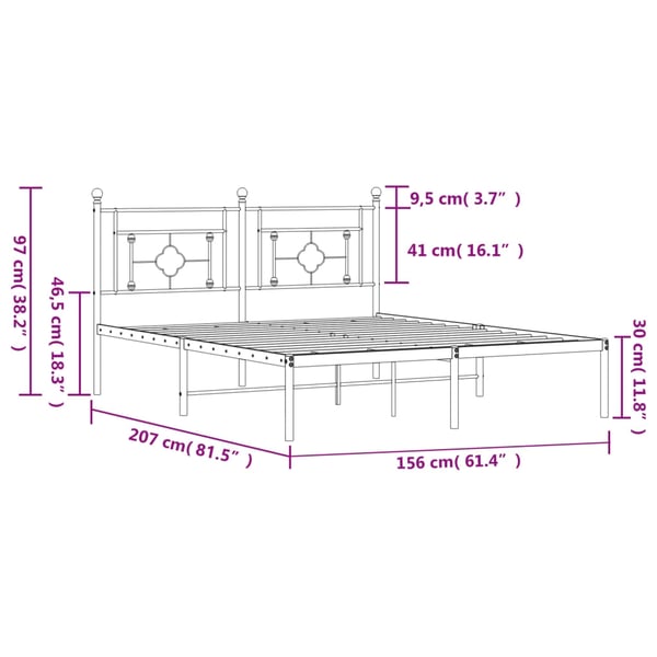 vidaXL Sengeramme i metall med sengegavl hvit 150x200 cm