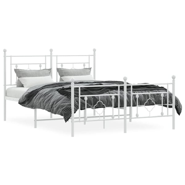 vidaXL Sengeramme i metall med hode- og fotgavl hvit 140x200 cm