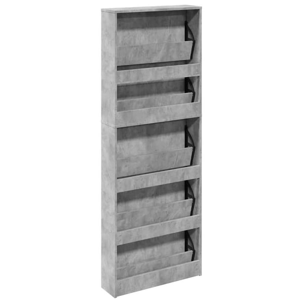 vidaXL Skoskap med speil 5 lag betonggrå 63x17x169,5 cm
