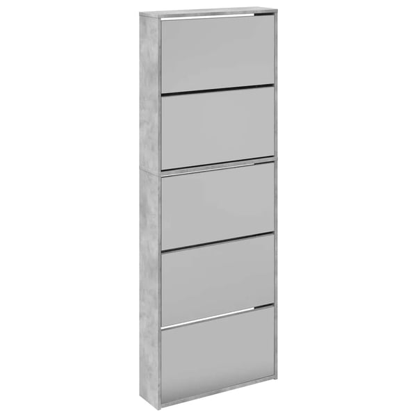 vidaXL Skoskap med speil 5 lag betonggrå 63x17x169,5 cm