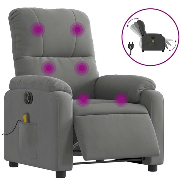 vidaXL Elektrisk massagefåtölj mörkgrå mikrofibertyg
