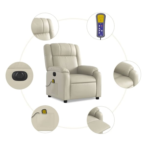 vidaXL Elektrisk massagefåtölj gräddvit konstläder