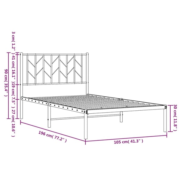 vidaXL Sengeramme i metall med hodegavl svart 100x190 cm