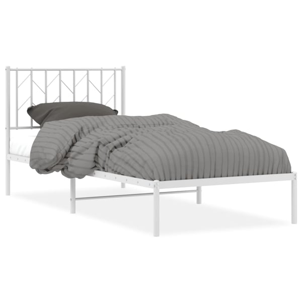 vidaXL Sengeramme i metall med hodegavl hvit 90x190 cm