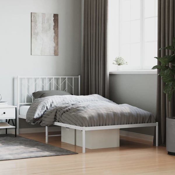 vidaXL Sengeramme i metall med hodegavl hvit 107x203 cm