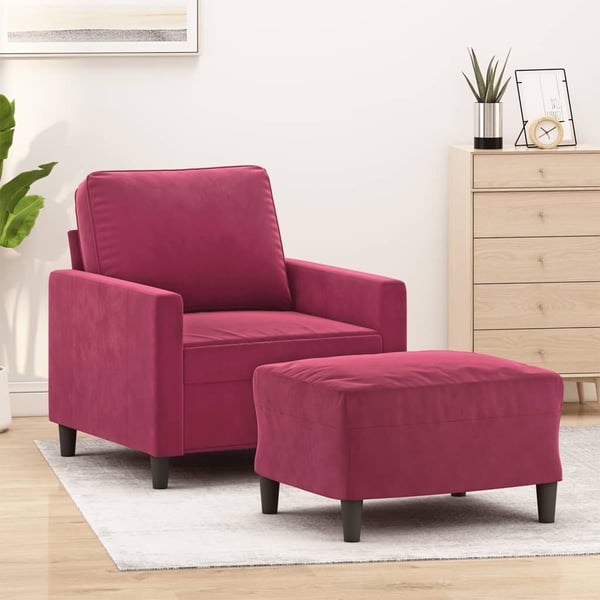 vidaXL sofastol med fodskammel 60 cm velour vinrød