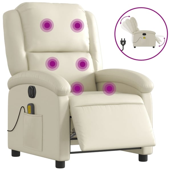 vidaXL Elektrisk massagefåtölj gräddvit konstläder