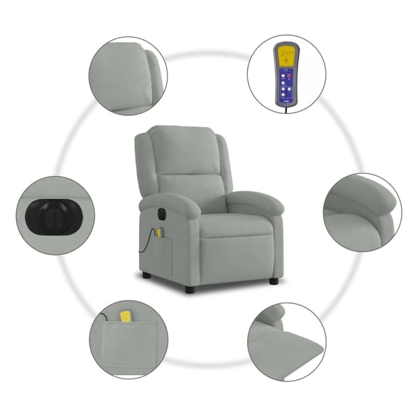 vidaXL Elektrisk massagefåtölj ljusgrå sammet
