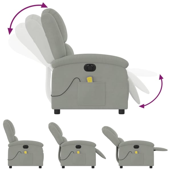 vidaXL Elektrisk massagefåtölj ljusgrå sammet
