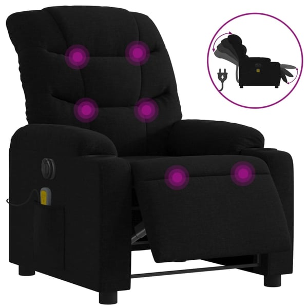 vidaXL Elektrisk massagefåtölj med uppresningshjälp svart tyg