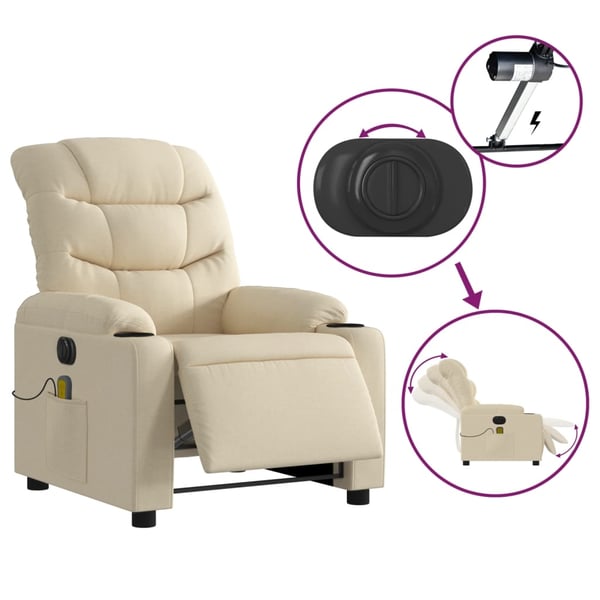 vidaXL eldrevet massagestol stof cremefarvet