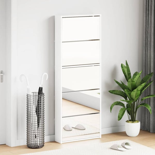 vidaXL Skoskap med speil 5 lag høyglans hvit 63x17x169,5 cm