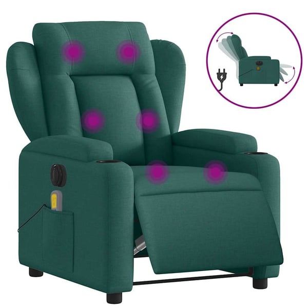 vidaXL Elektrisk massagefåtölj mörkgrön tyg