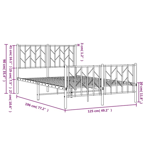 vidaXL Sengeramme i metall med hode- og fotgavl hvit 120x190 cm