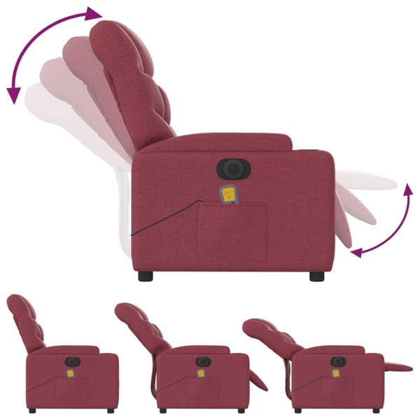 vidaXL Elektrisk massagefåtölj vinröd tyg