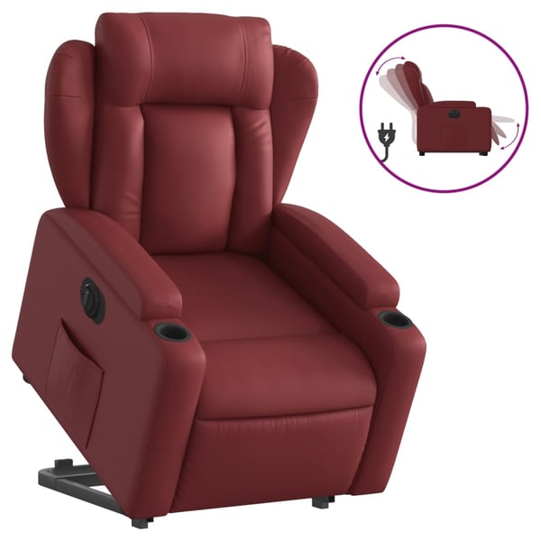vidaXL Reclinerfåtölj med uppresningshjälp vinröd konstläder
