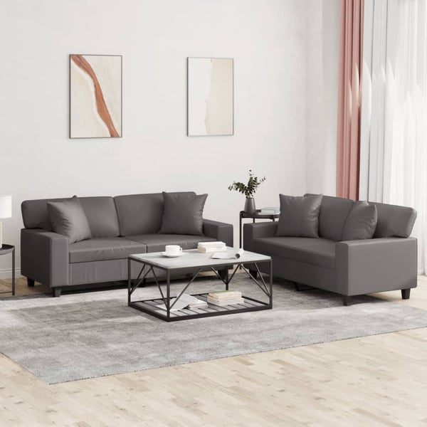 vidaXL sofasæt 2 dele med puder kunstlæder grå