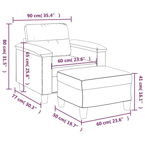 vidaXL sofastol med fodskammel 60 cm kunstlæder grå