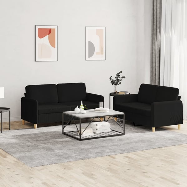 vidaXL sofasæt 2 dele med hynder stof sort