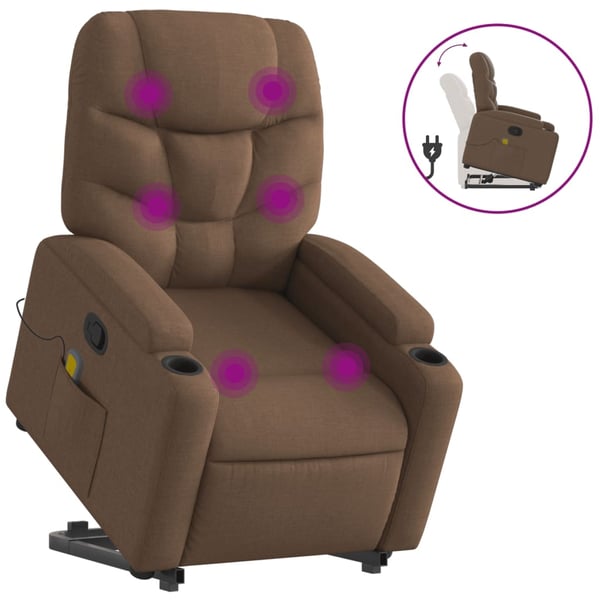 vidaXL Massagefåtölj med uppresningshjälp brun tyg