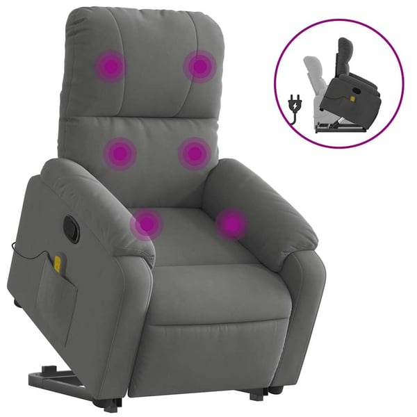 vidaXL Massagefåtölj med uppresningshjälp mörkgrå mikrofibertyg
