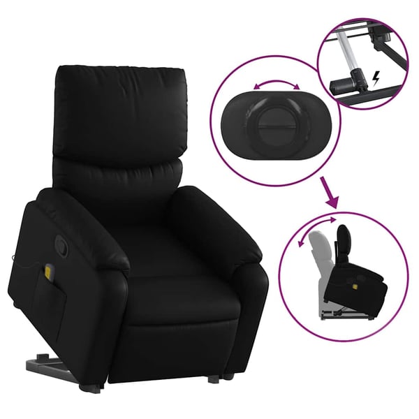 vidaXL Massagefåtölj med uppresningshjälp svart konstläder