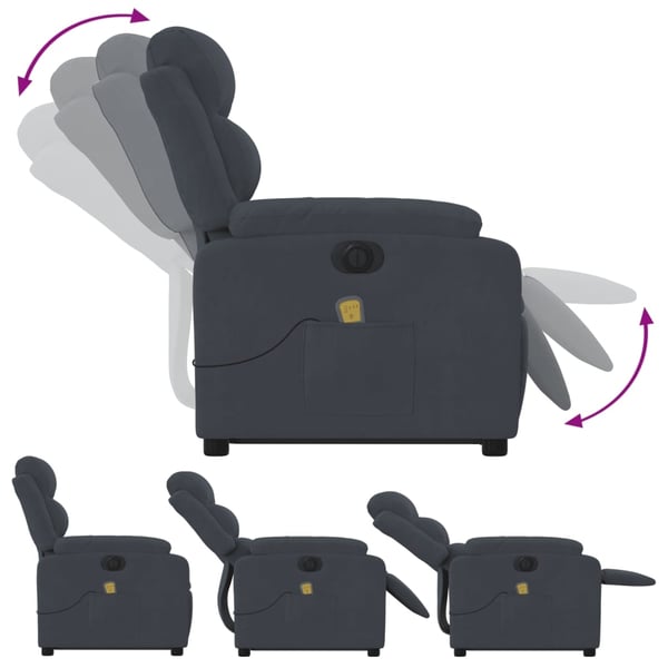 vidaXL massagestol med løftefunktion velour mørkegrå