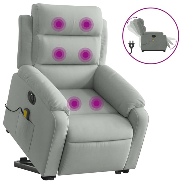 vidaXL massagestol med løftefunktion velour lysegrå