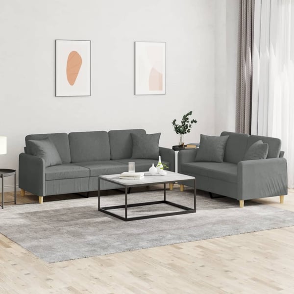 vidaXL sofasæt 2 dele med puder stof mørkegrå