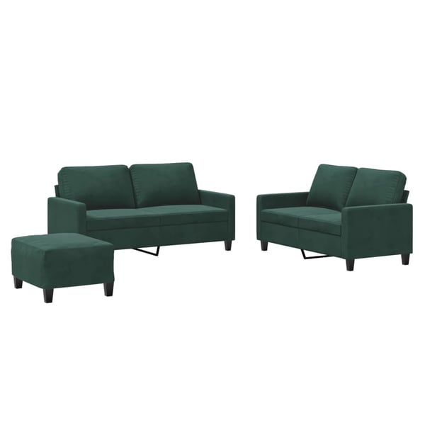 vidaXL sofasæt 3 dele med hynder velour mørkegrøn