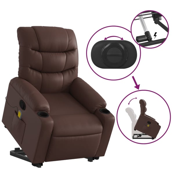 vidaXL løftestol med massagefunktion kunstlæder brun