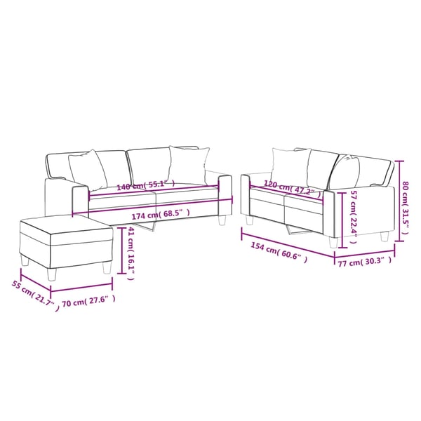 vidaXL sofasæt 3 dele med puder kunstlæder sort