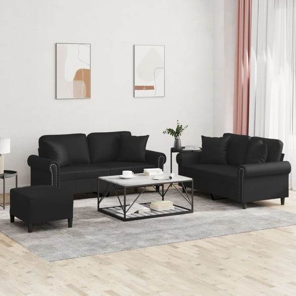 vidaXL sofasæt 3 dele med puder kunstlæder sort